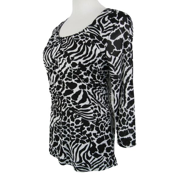 Style & Co Fitted Ruched Blouse Stretch Scoop Neck Animal Print Size Medium - Picture 6 of 8